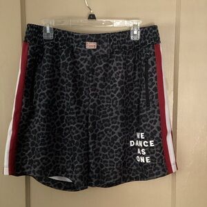 Zumba Leopard Print Dance Shorts with Red Side Stripes